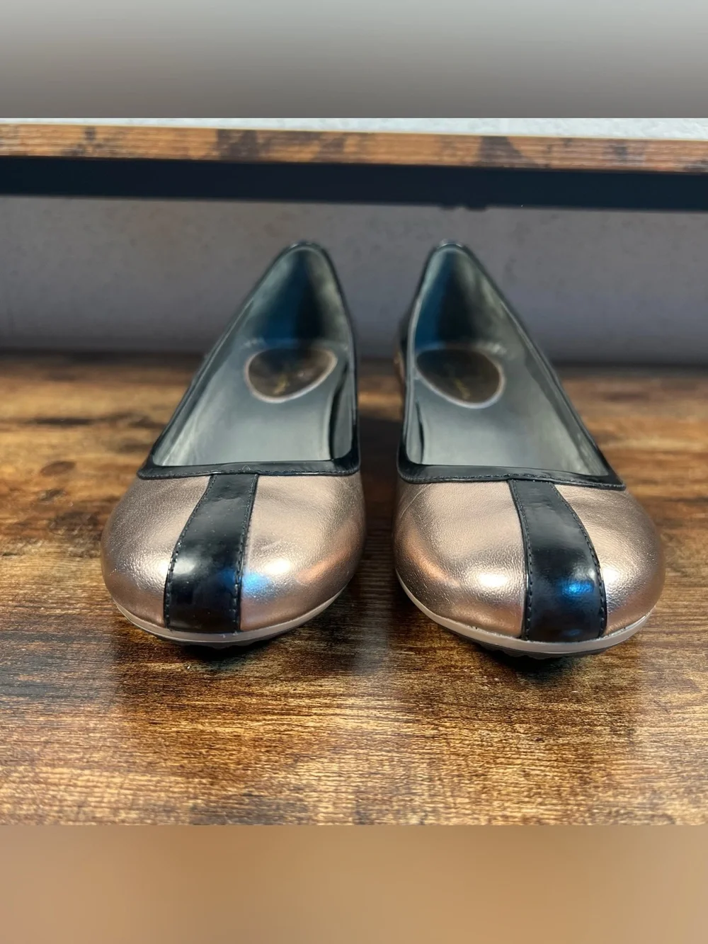 Cole Haan Slip On Shoes Wedge Heel Nike Air Black & Metallic Women's 8.5